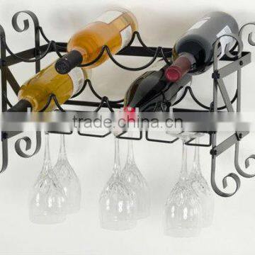 Black Metal Wine and Glass Wall Rack