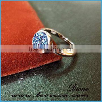 2017 Fashion Jewelry Gemstone Adjustable Natural 18K Gold Plated Amethyst Druzy Ring photo-5