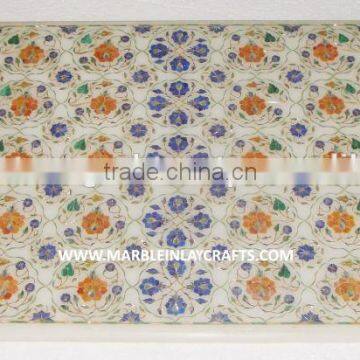 Handmade Beautiful White Marble Inlay Table Top