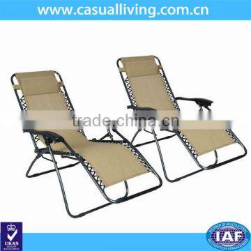 New 2 PCS Folding Zero Gravity Chair Lounge Patio Chairs with Cup Holder - TAN