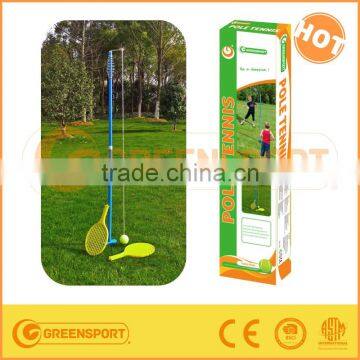 The blue metal pole tennis with tennis racket and tennis ball for training