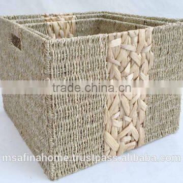 Set of 3 rectangle sea grass storage baskets with handles