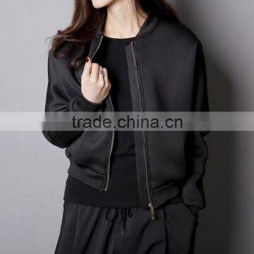 Causal Korean Fashion New Womens Ladies Black Jacket Baseball Uniform Bat Sleeve Coat Cotton Short Style Bomber Jacket for Women