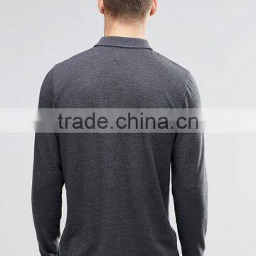 Custom Long Sleeve Button Placket Dark Grey Men's Cotton Polyester Breathable Pique 200g Casual Comfortable Blank Polo Shirt photo-2