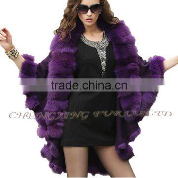 CX-B-P-45A Latest New Design Cashmere And Fox Fur Trim Cape photo-2
