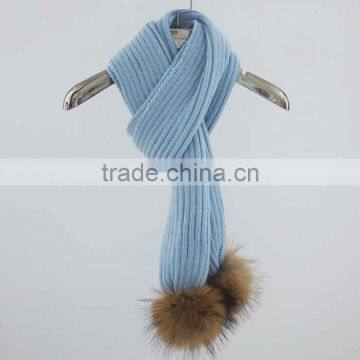 Myfur Fashion High Quality Cheap Knit Wool Felt Scarf with Fur Pom