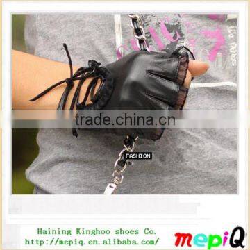 2014 fashion sheep leather gloves cut fingers for woman