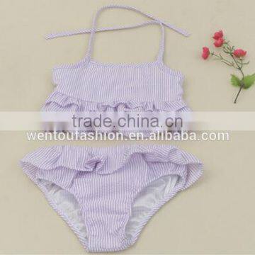 Novelty Promotional Monogrammed Striped Bathing Suit Seersucker Swimsuit photo-2