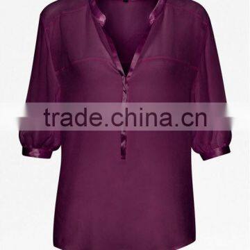 Ladies Collarless Blouse with Satin Hemming