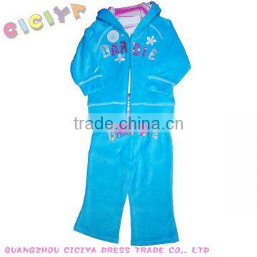 New design winter warm baby girl velvet 3pcs pajama set