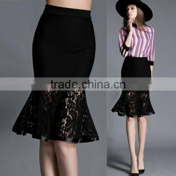 2016 Latest Fashion Midi Skirts Oem Lace Fishtail Pencil Sexy Women Skirt for Wholesale