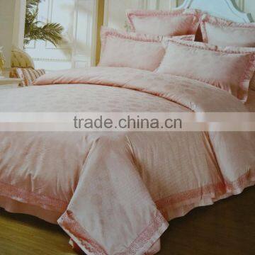 4 pieces plain dyed silk cotton satin jacquard embroidery bed sheet set