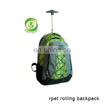 RPET hot sale rolling school bag green school backpack