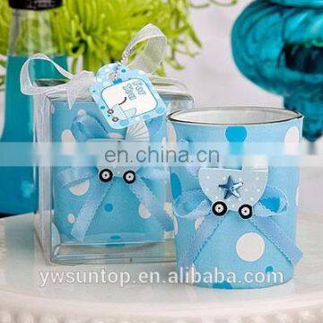 Pretty Blue Glass Candle Holder Boy Baby Shower Decoration