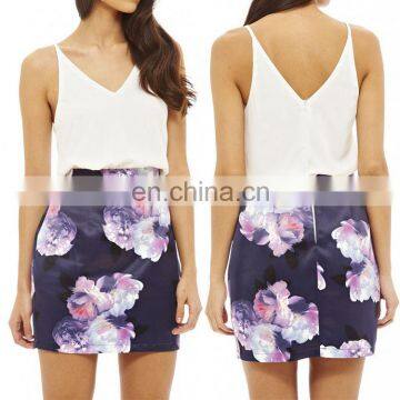 Bulk wholesale clothing women mini skater skirt and crop top set