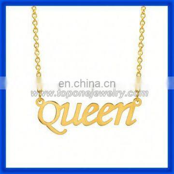 Hot unique jewelry Queen alphabet letter gold custom name necklace cheap