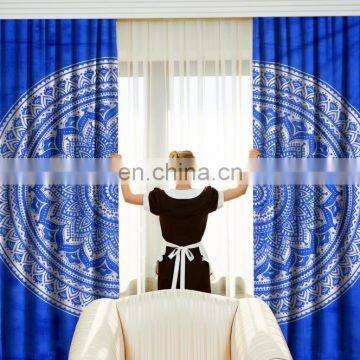 Indian Handmade Blue Ombre Mandala Curtain set Cotton Boho Drapes Window Decor Curtain Set