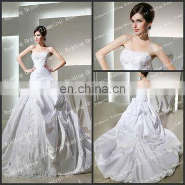 Terrific Strapless Ball Gown White Lace Satin 2013 Wholesale Real Sample Bridal Dresses