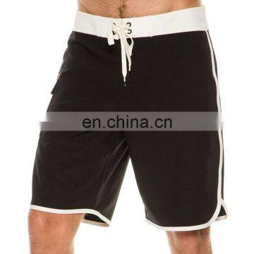 recycled polyester black and white swim trunks with pocket draw string board shorts