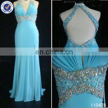 wholesale sexy halter crystal stone beaded evening dress made in China