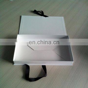 White Paper Collapsible Gift Clothing Box With Black Ribbon Flat Pack Packing Box