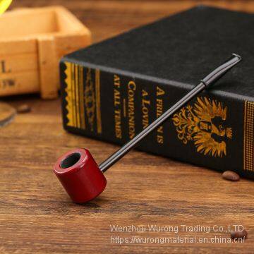 145mm Length Short Wooden Resin Long Tobacco Pipe With Mini Red Round Head and Thin Tube for Smoking photo-3