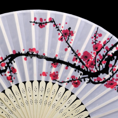 Chinese Feng Shui Painting Plum Blossom Silk Fan Chinese Classical Folding Fan Wedding Folding Fan Single Cloth Fan Japanese Fan Gift Wholesale photo-4