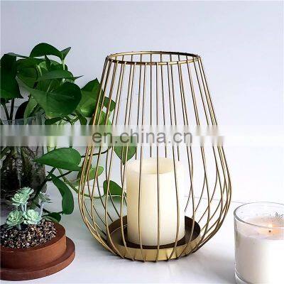 Gold High Quality Battery Operated Wedding Favors Lantern Candle Holder Metal Home Decoration