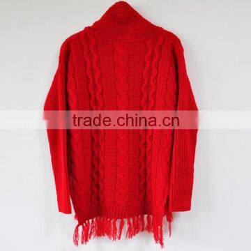 Winter Turtleneck Cashmere Blended Sweater Tassel Red Sweater Hot Selling