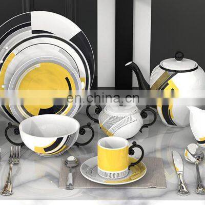 Modern Luxury Wholesale Yellow Dinner Plate Ceramic Porcelain Dinnerware Sets photo-2