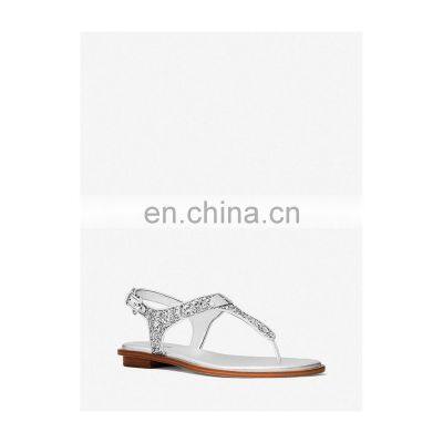 2021 Silver color new design handmade fashion women flat sandals ankle strap shoes