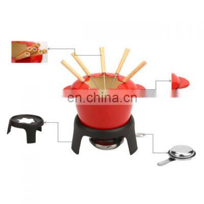 Hot Sale Cookware Enameled Cast Iron Fondue Chocolate Warmer Cheese Fondue Pot Set photo-5