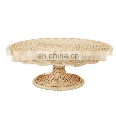 Hand weave Rattan Serving Cake Stand Round Tray for Table Handwoven Basket for Breakfast Wholesale