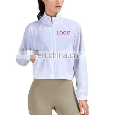 Custom Autumn&Winter Loose Gym Wear Crop Top Jacket Stand Collar Sports Full Zip Long Sleeve Workout Active Fitness Women Coat