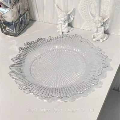 Luxury Wedding Party Hotel Decoration PS dinner plate Cheap Clear 13 Inch Sunflower Plastic Charger Plates With Silver Rim