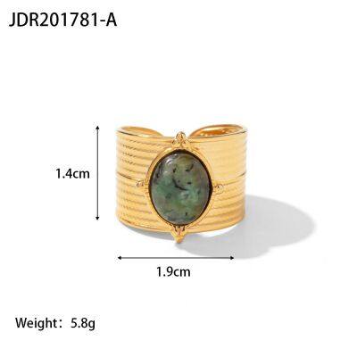 Gold Plated Sun Design Ring for Women Blue Stone Adjustable Open Ring Stainless Steel Fashion Statement Jewelry photo-3
