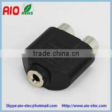 Plastic Jacket nickel plated 3.5mm 1/8 inch stereo 3 pin female jack to 2 double RCA female jack audio adaptor connector