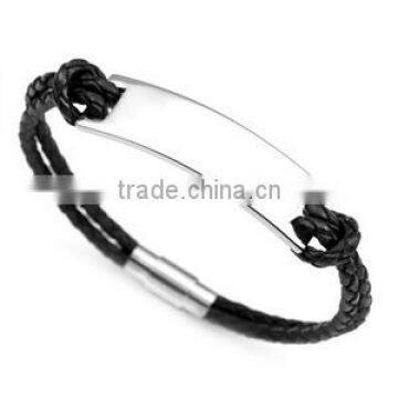 wholesale customized unisex Personalized Black Leather ID Bracelet