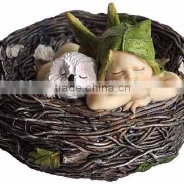 Top Collection Miniature Fairy Garden and Terrarium Sleeping Fairy Baby with Owl in Nest Statue