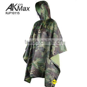 Breathable Nylon Woodland Camouflage Police Rain Poncho photo-2