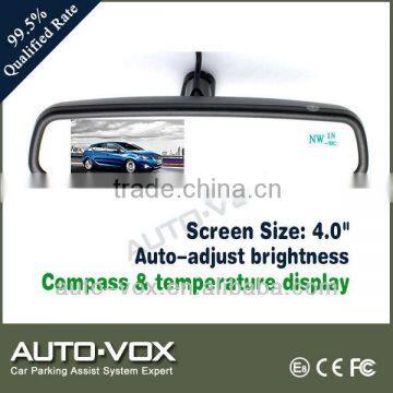 4.0 inch auto adjust brightness car reverse Rear view lcd Mirror Monitor with compass and temperature display