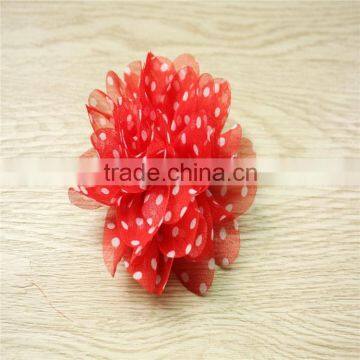 Red &dots flower clip~Red chiffon flower~chiffon flower~hair clip~