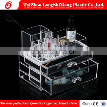 Newest PS wholesale two draws makeup boxes storge transparent cosmetic organizer