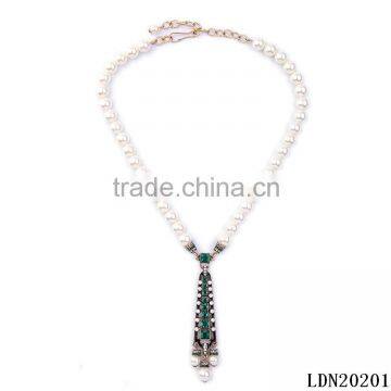 Personalized Sapphire Charm Pearl Chain Necklaces photo-2