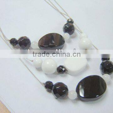 Fashion necklace black agate with white glass beads necklace jewelry