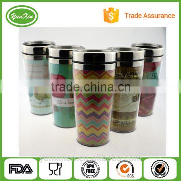 450ML BPA free Promotional inside stainless steel plastic outer Double wall Travel mug