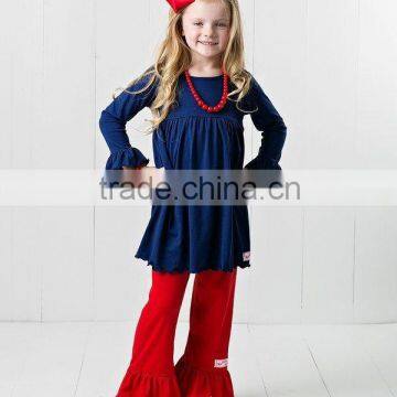 Fashion Little girls ruffle tunic top children fancy tunic top with matching ruffle pants