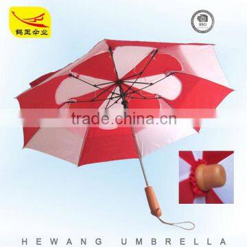 two folding umbrella with wooden handle