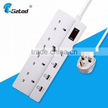 8 way surge protected 250v electric power socket with usb Extension lead