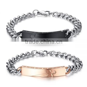 couple engrave tag metal bracelet stainless steel custom plate